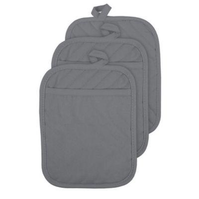 Quilted Pocket Pot Holders in Grey (Set of 3)