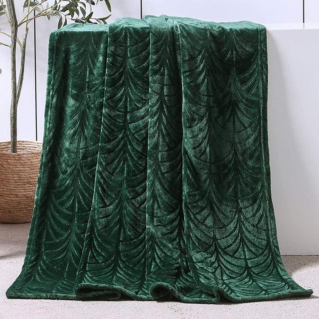 Whale Flotilla Soft Flannel Fleece Lightweight Throw Blanket(50x60 Inch), Brushed Palm Leaves Design Fluffy Plush Cozy Blanket for All Seasons, Dark Green