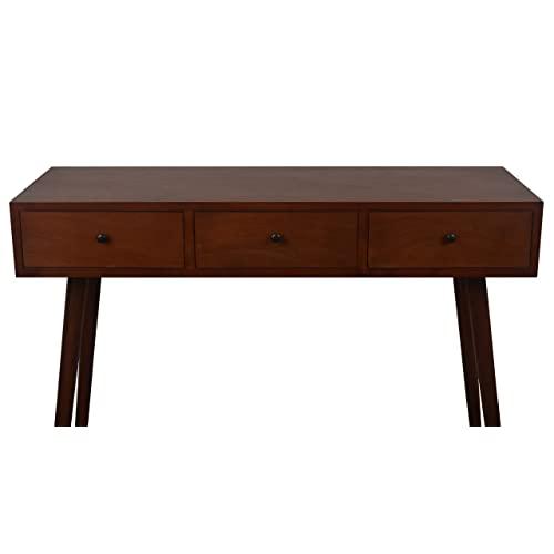 Décor Therapy Mid Century Three Drawer Console Table Wood Light Walnut