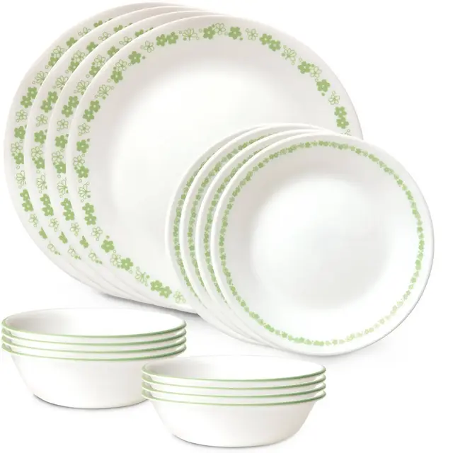 Corelle 16pc Spring Blossom Green Dinnerware Set