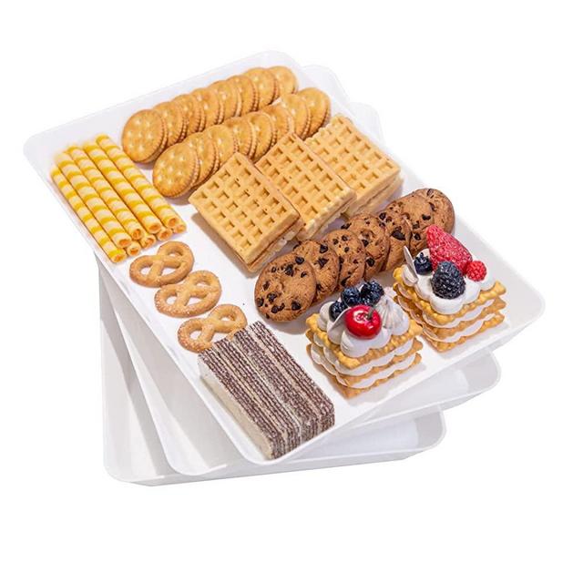 Lifewit Plastic Serving Trays, 15" x 10" Serving Platters Dishes for Party, White Food Tray for Snacks, Food, Cookies, Set of 3, BPA Free