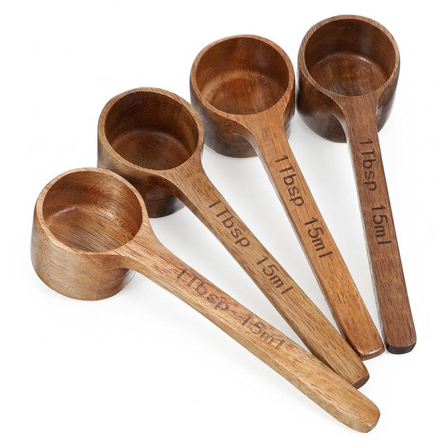 4 Pack Coffee Acacia Wooden Scoop Wooden Measuring Scoops for Canisters Jars 15ml 1 Tablespoon Small Coffee Scoop Acacia Woodens Measuring Spoons Home Kitchen Accessories for Beans Sugar Tea Bath Salt