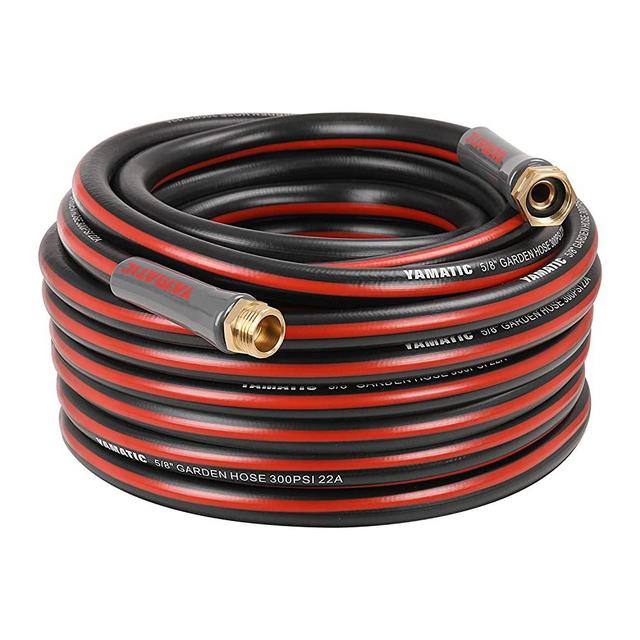 YAMATIC Garden Hose 50 ft,Ultra Durable Water hose, 5/8 inch Regular Hose with Solid Brass Connector for All-weather Outdoor, Car wash, Lawn, Black