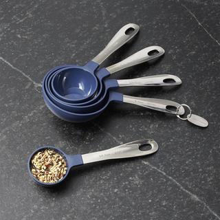 Stainless Steel and Blue Measuring Cups, Set of 5