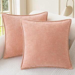 CaliTime Throw Pillow Covers Decorative 18 X 18 Inches Pack of 2 Cotton Thread Stitching Edges Solid Dyed Soft Chenille Cushion Cases for Couch Sofa Bed Living Room Farmhouse Dusty Pink