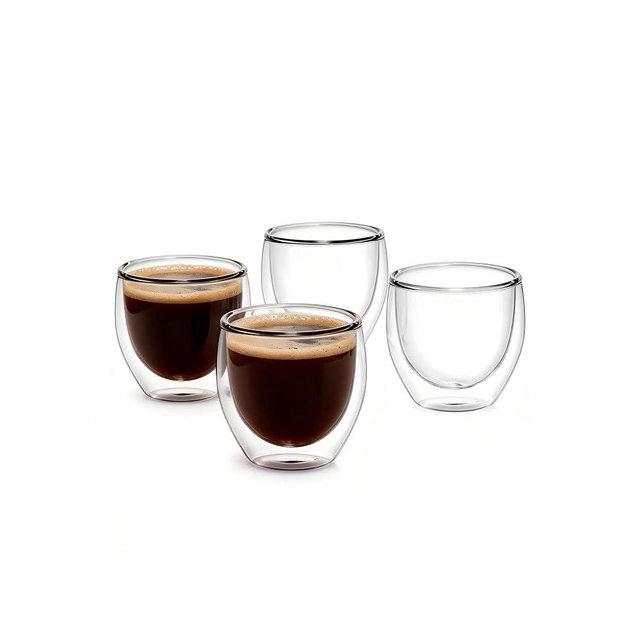 TEPLONEST Double Walled Espresso Cups Set of 4, 5oz Clear Expresso Mugs, Small Insulated Espresso glasses for Coffee Machines