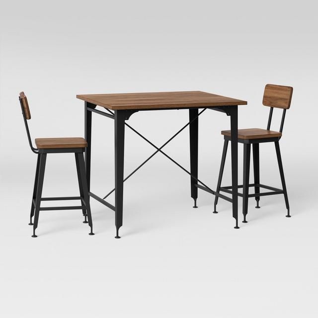3pc Arundel Metal Base Industrial Pub Set Black Metal And Brown Wood - Threshold™