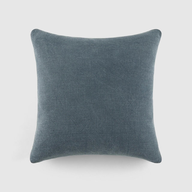Stone Washed and Distressed Cotton Decor Throw Pillow Cover And Pillow Insert Set - Becky Cameron, Stone Washed Navy, 20 x 20