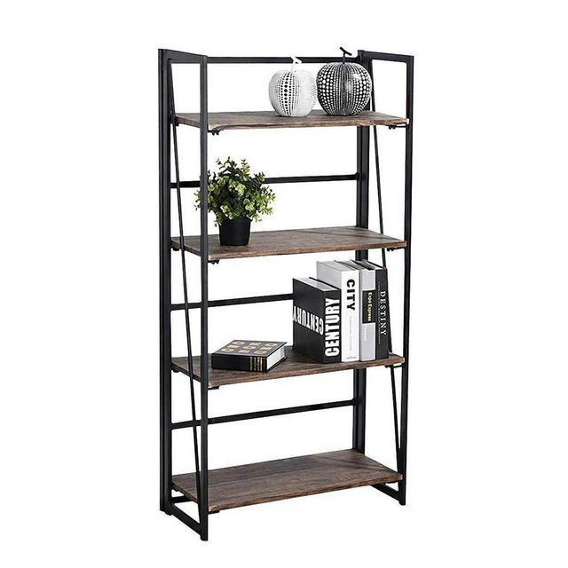 Coavas Folding Bookshelf Rack 4-Tiers Bookcase Home Office Shelf Storage Rack No-Assembly Industrial Stand Sturdy Shelf Organizer 23.6 X 11.8 X 49.4 Inches