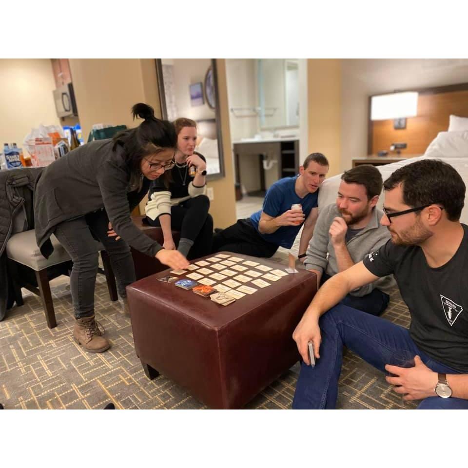 Playing a version of Taboo with our new DC friends on a winery weekend in January.