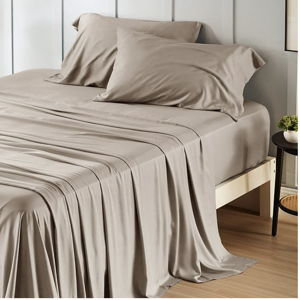 Bedsure King Size Sheets Set, Cooling Sheets for Hot Sleepers, Rayon Derived from Bamboo, PureWoven, Breathable & Soft, Deep Pocket Up to 16 Inches, Hotel Luxury Silky Bedding, Simply Taupe