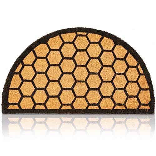 Half Round Natural Coir Nonslip Welcome Door Mat, Honeycomb Pattern (17 x 30 in)