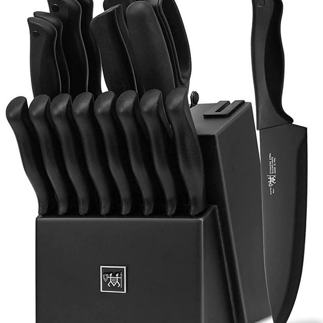 Knife Set, 19 Pieces Knife Set with Block for Kitchen, knife set with sharpener-Knife Block Set, Dishwasher Safe , Excellence Black