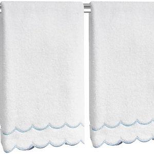 100% Cotton Scalloped Hand Towels 600 GSM Embroidered Soft Absorbent Decorative Bath Towels for Bathroom Hotel Spa Yoga Sport Blue 2-Pack 27" L x 16" W