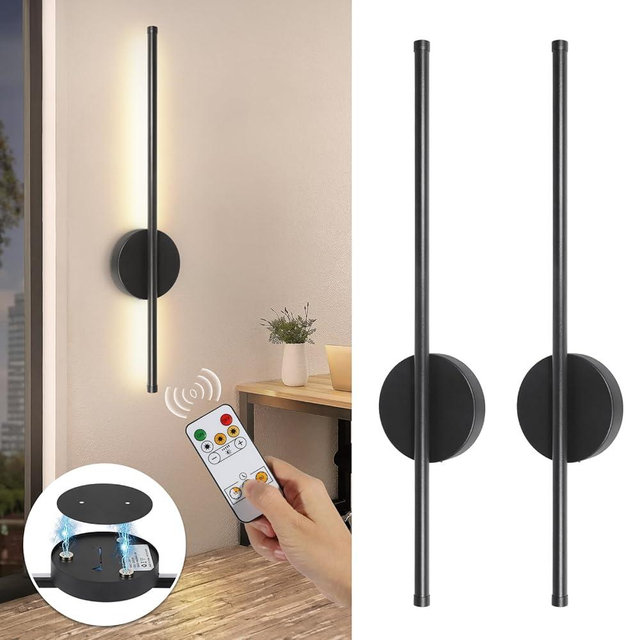 TaoFiaCo Battery Operated Wall Sconces Set of Two, Wireless Rechargeable Wall Sconces Black with Remote Control Dimmable, Cordless Wall Light Decor for Living Room, Bathroom, Hallway, Timing, 24 Inch