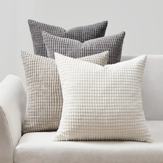 Topfinel Neutral Room Decor Throw Pillows Covers-Multi Gray Combo 20" x 20" Set of 4-Corduroy Modern Grey Living Room Decorative Cushion Case Euro Shams