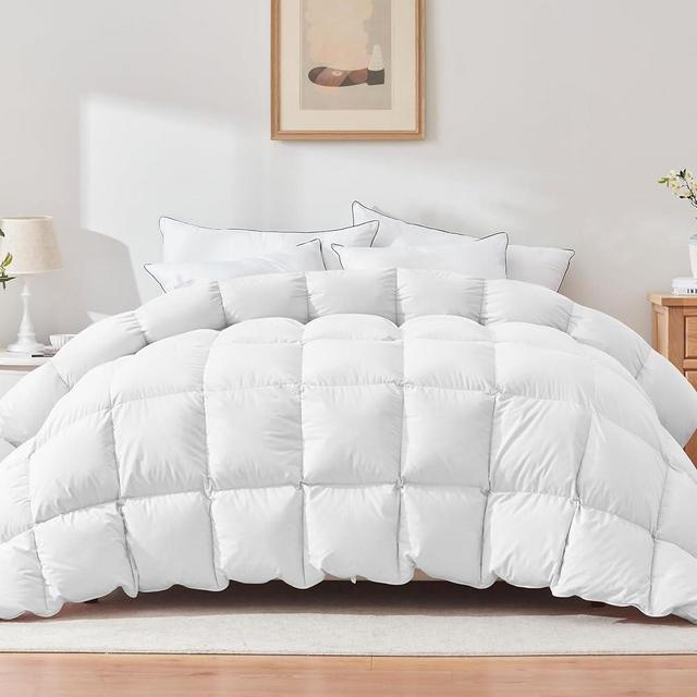 Cosybay Luxurious Goose Down Comforter Queen Size -All Season Feather Down Duvet Insert- Fabric 100% Cotton Cover with 8 Corner Tabs (90 x 90, Solid White)