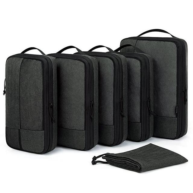 Compression Packing Cubes for Suitcase, 6 Set BAGSMART Travel Packing Cubes for Luggage, Compression Travel Cubes & Suitcase Organizer for Packing with Shoe Bag(Black)