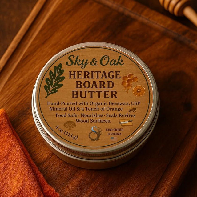 Sky & Oak Heritage Board Butter – Food-Grade Wood Conditioner with Beeswax, Mineral Oil & Orange Peel – 4oz Tin + Application Cloth Protects & Restores All Wood Types