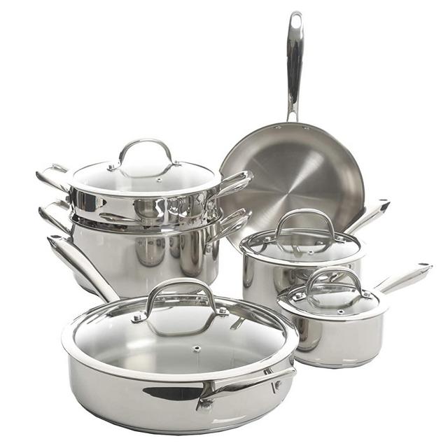 Kenmore Devon Heavy Gauge Stainless Steel Tri-Ply Impact Bonded Induction Cookware Set, 10-Piece