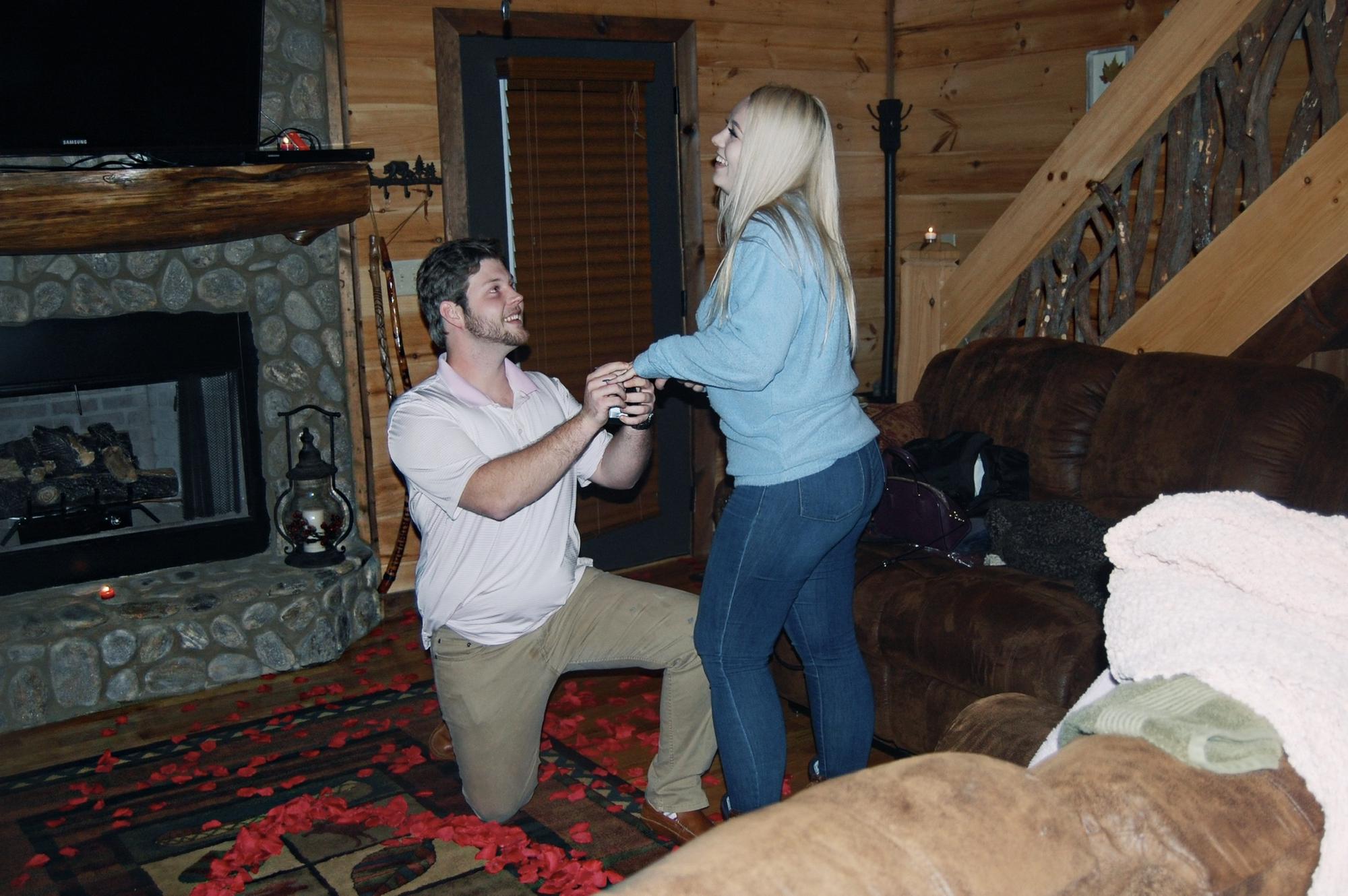 The proposal in a cabin in the blue ridge mountains.