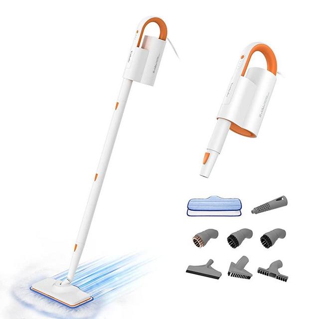 Newbealer Steam Mop & Detachable Handheld Cleaner, 250ml 1200W Powerful Floor Steamer, 3 Adjustable Levels for Hardwood Laminates Tiles Car, 7 Multi-purpose Accessories & 2 Washable Microfiber Pads