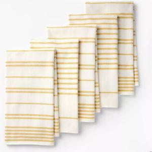 5pc Kitchen Towels Yellow - Figmint™: Cotton Terry Dish & Hand Towels, Stripe Pattern, Machine Washable, 28"x18", Fall Collection