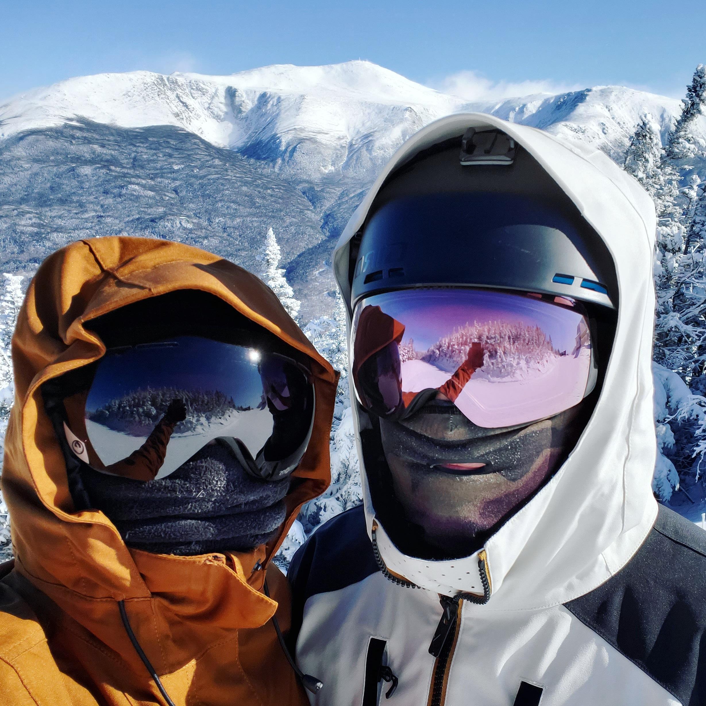 Snowboarding at Wildcat Mountain, NH. It was so cold that day, there was a frostbite warning sign at the ski lift.