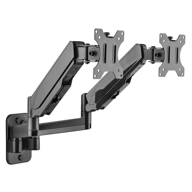 Mount-It! Dual Monitor Wall Mount Bracket - Double Computer Monitor Wall Mount With Two Height Adjustable Full Motion Arms Tilt up to 17" - 32" Inch Screens with 75, 100 VESA Patterns, 19.8 Lb Per Arm
