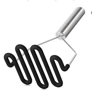 Urbanstrive Non-Scratch Silicone Potato Masher Kitchen Tool, Potatoes Masher Potato Masher Stainless Steel Wrapped In Premium Silicone, Potato Smasher (Black)
