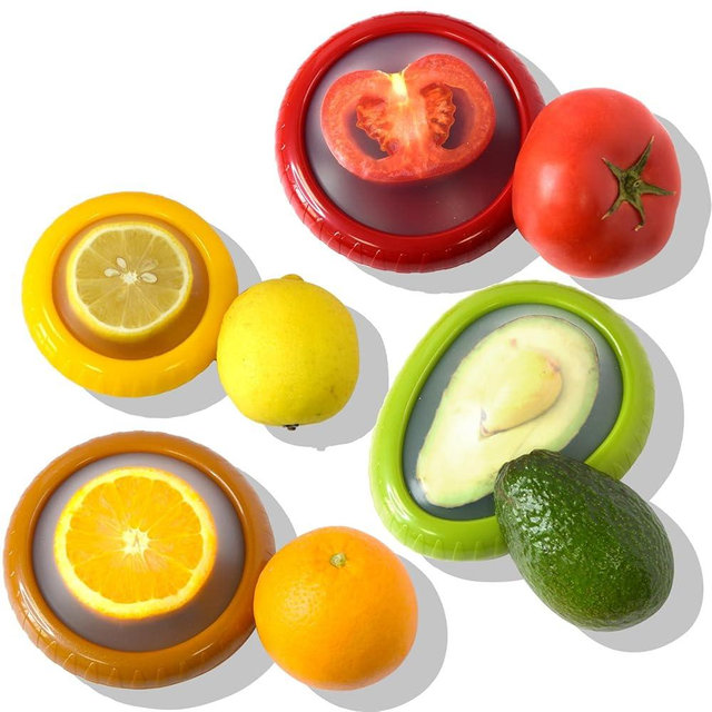 AWLGAK Silicone Food Storage Containers Avocado Saver for Fridge Onion Storage 4-Piece Set Reusable Anti-Oxidation Box Perfect for Vegetables Fruits Lemons Garlic Tomatoes Potatoes