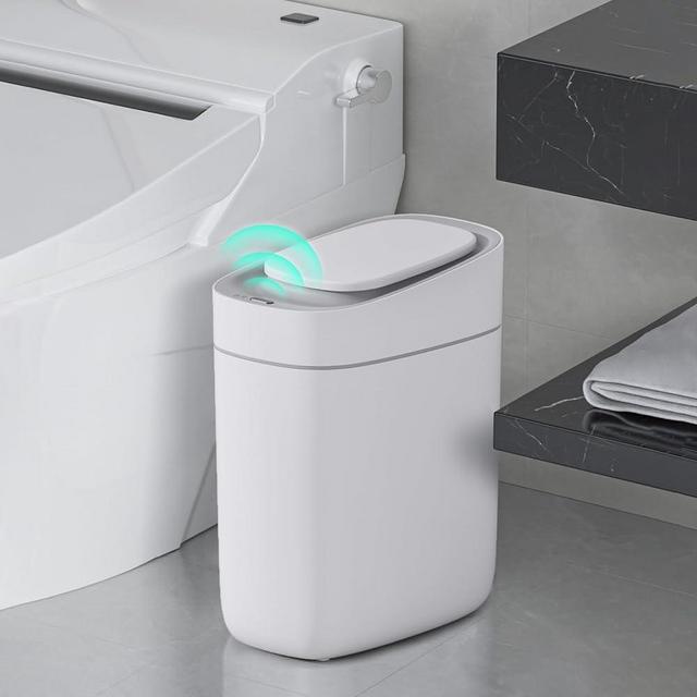ELPHECO Slim Bathroom Trash Can with Lid, 2.5 Gallon Automatic Adsorption Garbage Can, Narrow Sensor Trash Bin, Slim Waterproof Garbage Can, Smart Waste Bin for Narrow Space(Bag Self-Absorbing)