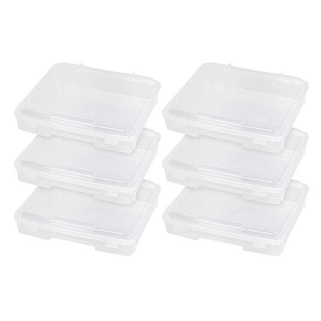 IRIS USA PJC-300 Portable Project Plastic Clear Hobby Craft Supply Art Storage Box Organizer with snap-tight closure latch for 8.5" x 11" paper, Thick, 6 Count