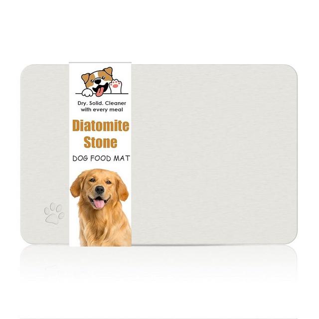 Newest Diatomite Stone Pet Feeding Mat for Dog&Cat–Super Absorbent Diatomite Fast Drying Stone Dog Food Mat, Quick Dry Dog Mats for Food and Water with Non-Slip Pad (24×16'', Off White, Square)