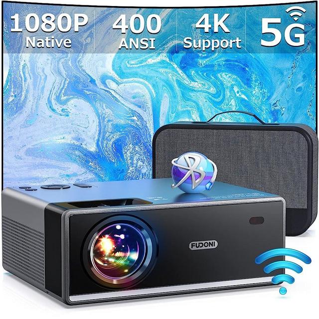 FUDONI Projector with 5G WiFi and Bluetooth, Outdoor Portable Projector 15000L 1080P 4K Support, Mini Movie Home Theater Video Projector Compatible with iOS & Android Phone/Laptop/HDMI/USB and More