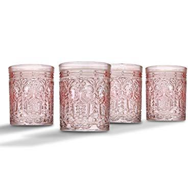 Jax Double Old Fashioned Beverage Glass Cup by Godinger - Pink - Set of 4