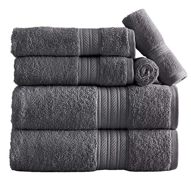 6-Piece Towel Set. Eco-Friendly Anti-Microbial Bathroom Towels. Woven Solid Color Detail Absorbent Towels. Set Includes 2 Bath, 2 Hand, and 2 Wash. PureSoft Collection (Dark Grey)