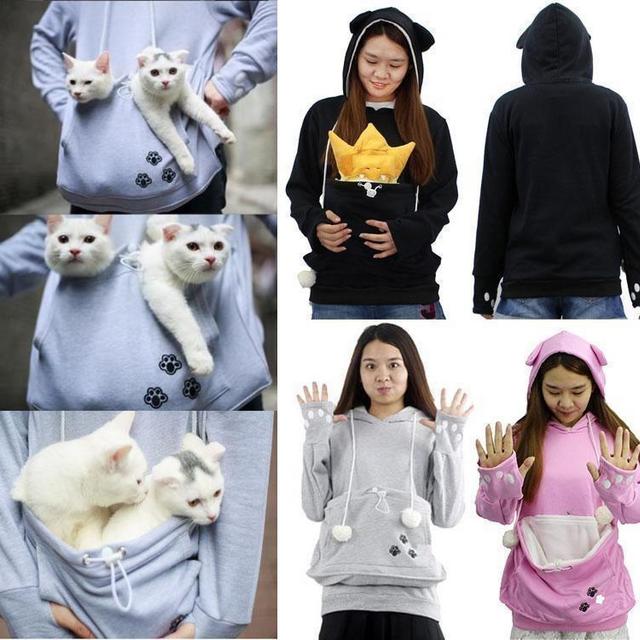 Cat Dog Pet Pocket Women Men Unisex Kangaroo Coat Hoodies Jumper Sweatshirt