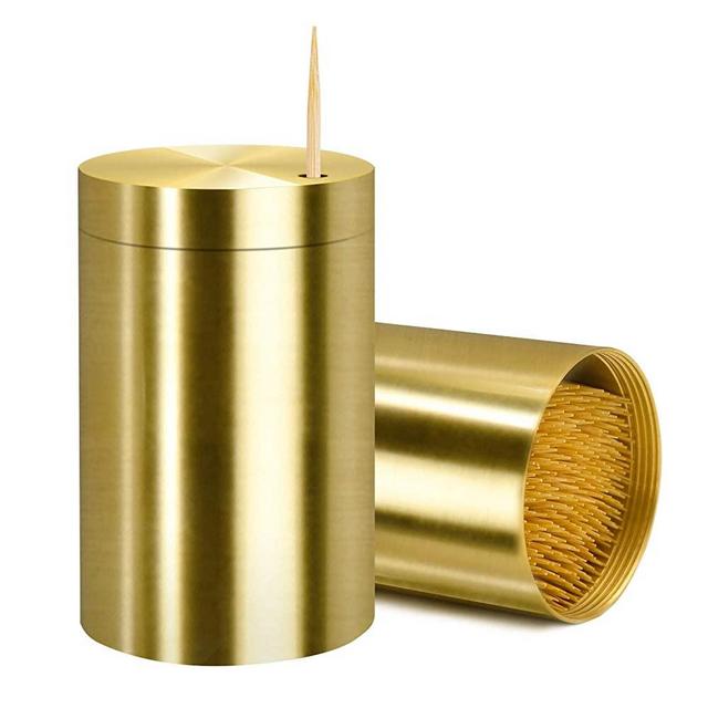 KClFSYMX Brass Toothpick Holder Dispenser, Modern Storage Holder with 300 Bamboo Toothpick,Thickening Tooth Picks Container，Toothpicks Dispenser for Table, Restaurant, Kitchen and Party (Golden)