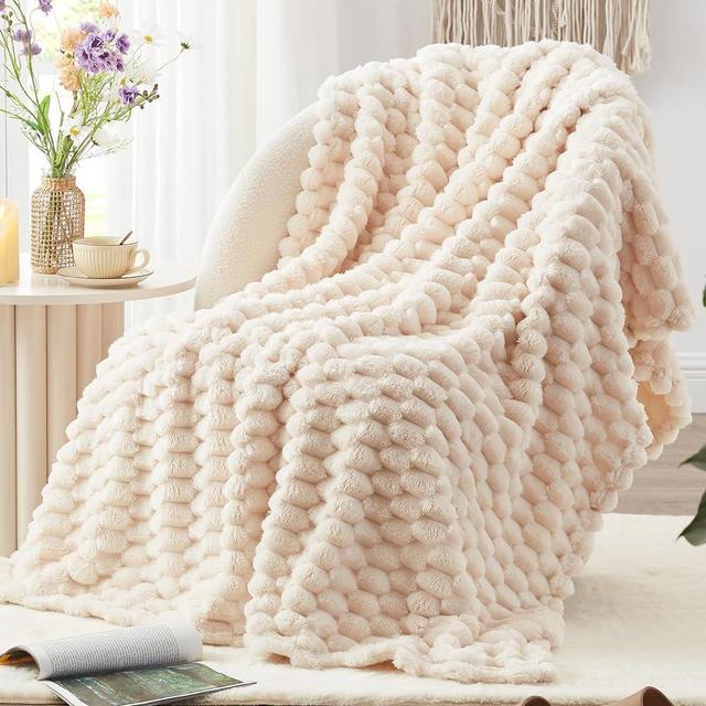 EXQ Home Fleece Throw Blanket for Couch and Bed, 3D Imitation Large Turtle Shell Jacquard Decorative Blankets, Plush Lightweight Fuzzy Flannel Blanket Suitable for All Seasons (50"×60",Beige)