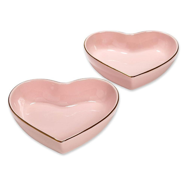 Paris Hilton 2-Piece Heart Dish Set, Ceramic Stoneware Serving Bowls for Entertaining, Snacks, Desserts & Décor, 8-Inch, Pink