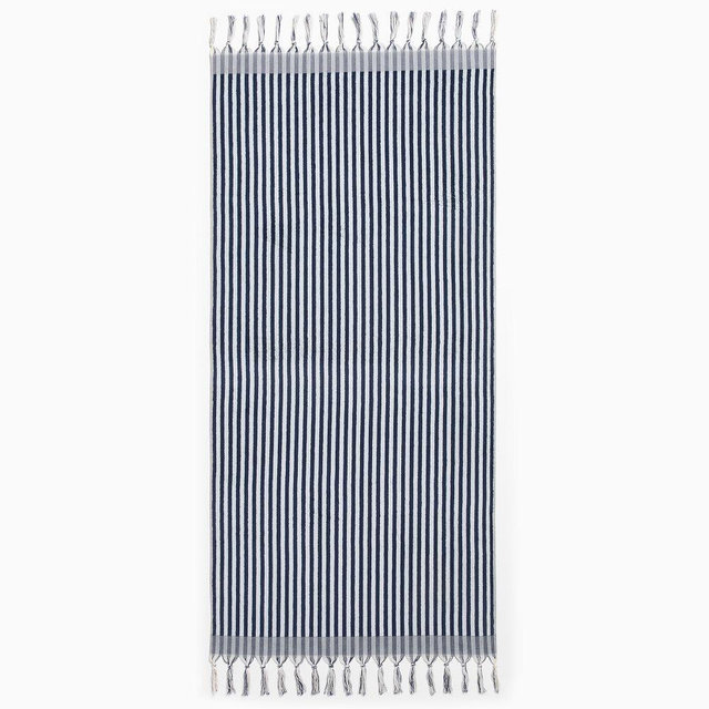 Stripe Tassel Towel, 32x64, Navy