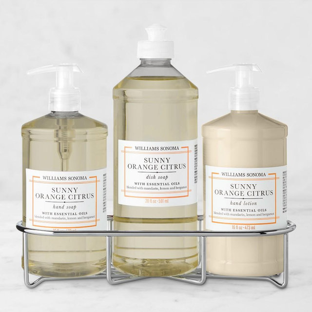 Williams Sonoma Sunny Orange Citrus Hand Soap & Lotion 4-Piece Kitchen Essentials Set, Classic