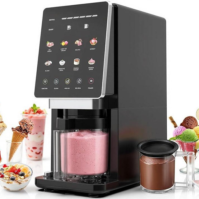 Ice Cream Maker & 10-in-1 Frozen Treat Maker, 20 oz 1 Pint, Mix-In + Re-Spin for Creamy Texture, Gelato, Sorbet, Slushie, Frozen Yogurt & Smoothie Bowls Machine for Homemade, Recipe Guide
