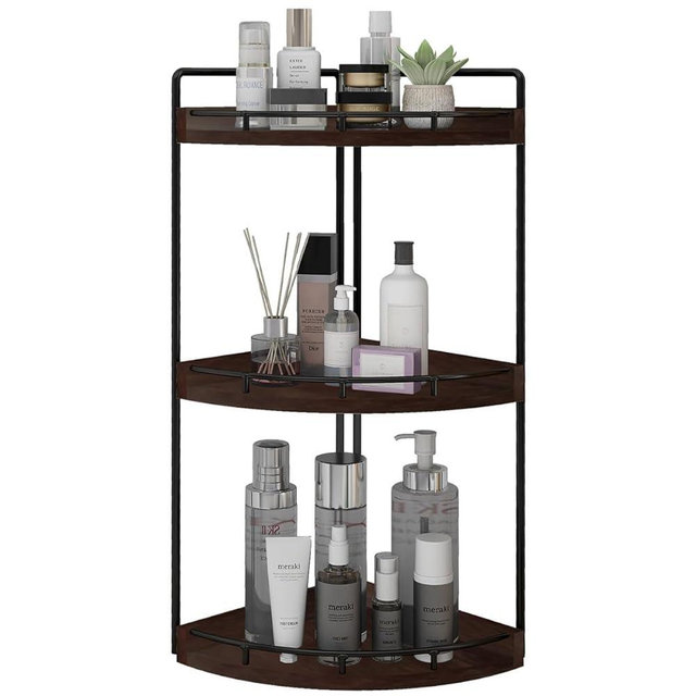 Dorhors 3-Tier Corner Bathroom Organizer Countertop for Storage,Counter Tray and Vanity Organizer,Wood Counter Organizer for Kitchen,Bathroom,Dresser (Walnut)