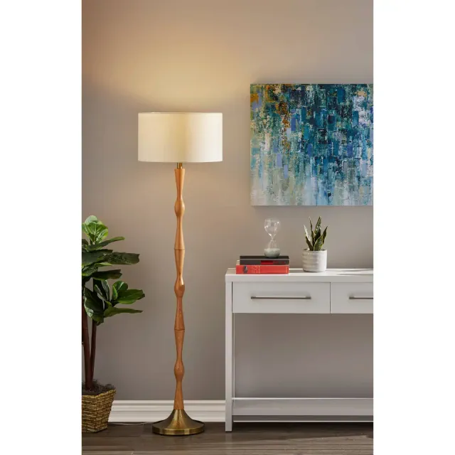 Adesso Eve Floor Lamp Natural : Modern Standing Light with Polyester Drum Shade, UL Listed