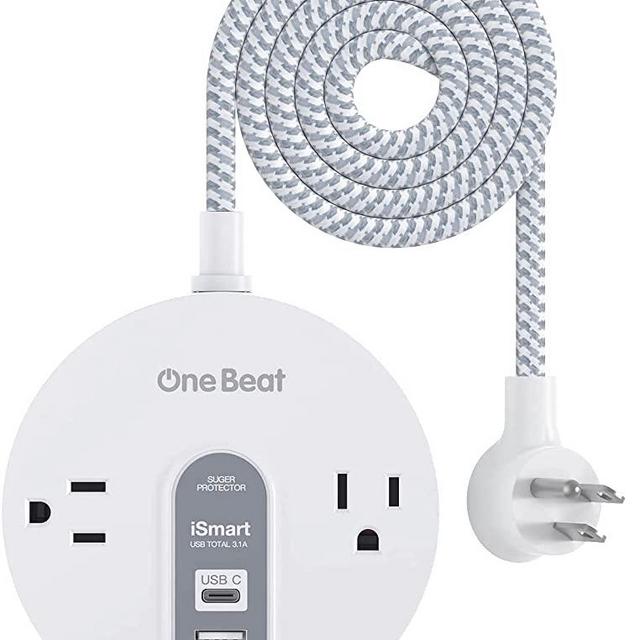 Power Strip Surge Protector with USB C - Extension Cord Flat Plug with 2 Widely AC Outlet and 3 USB, Small Desktop Charging Station with 5 ft Power Cord, Compact for Travel, Home and Office (490J)