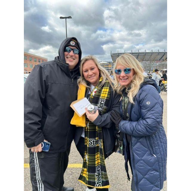 Asking Jamie to be in our wedding party while tailgating at the Steeler game!