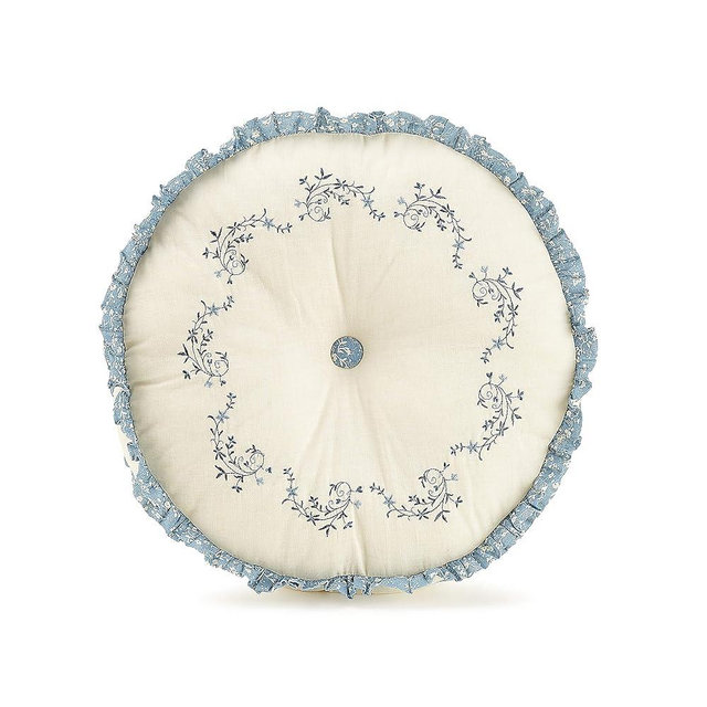 MODERN HEIRLOOM MH Embroidered Bedspread, 14'' Round Pillow, Blue Floral