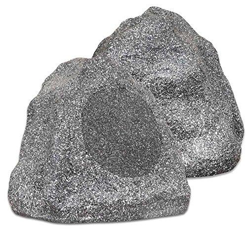 Theater Solutions 2R6G Outdoor Granite 6.5" Rock 2 Speaker Set for Deck Pool Spa Yard Garden